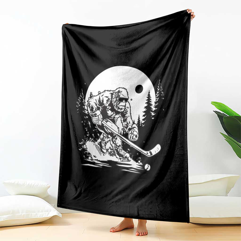 Bigfoot Playing Ice Hockey Throw Blanket Funny Cryptid Sports Gift - Wonder Print Shop