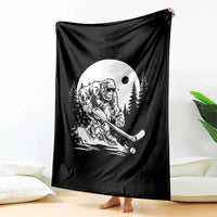 Bigfoot Playing Ice Hockey Throw Blanket Funny Cryptid Sports Gift - Wonder Print Shop