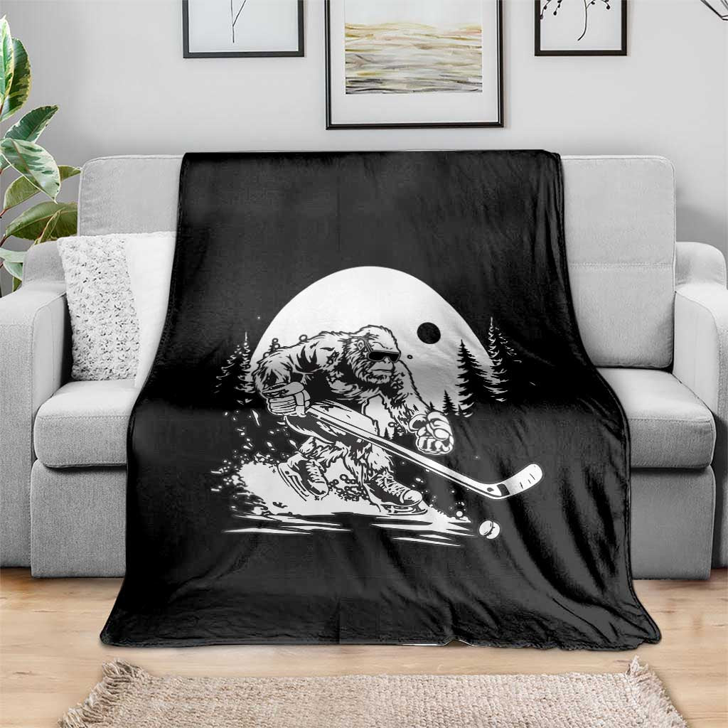 Bigfoot Playing Ice Hockey Throw Blanket Funny Cryptid Sports Gift - Wonder Print Shop