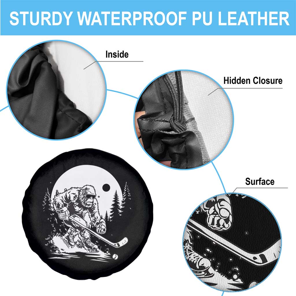 Bigfoot Playing Ice Hockey Spare Tire Cover Funny Cryptid Sports Gift - Wonder Print Shop