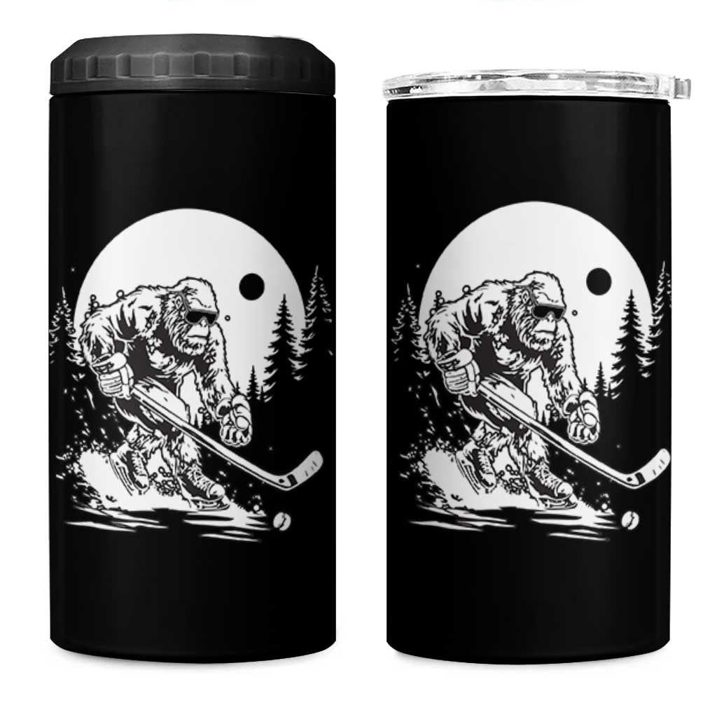 Bigfoot Playing Ice Hockey 4 in 1 Can Cooler Tumbler Funny Cryptid Sports Gift - Wonder Print Shop