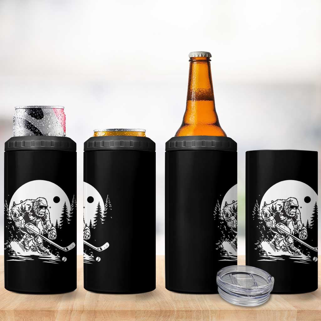 Bigfoot Playing Ice Hockey 4 in 1 Can Cooler Tumbler Funny Cryptid Sports Gift - Wonder Print Shop