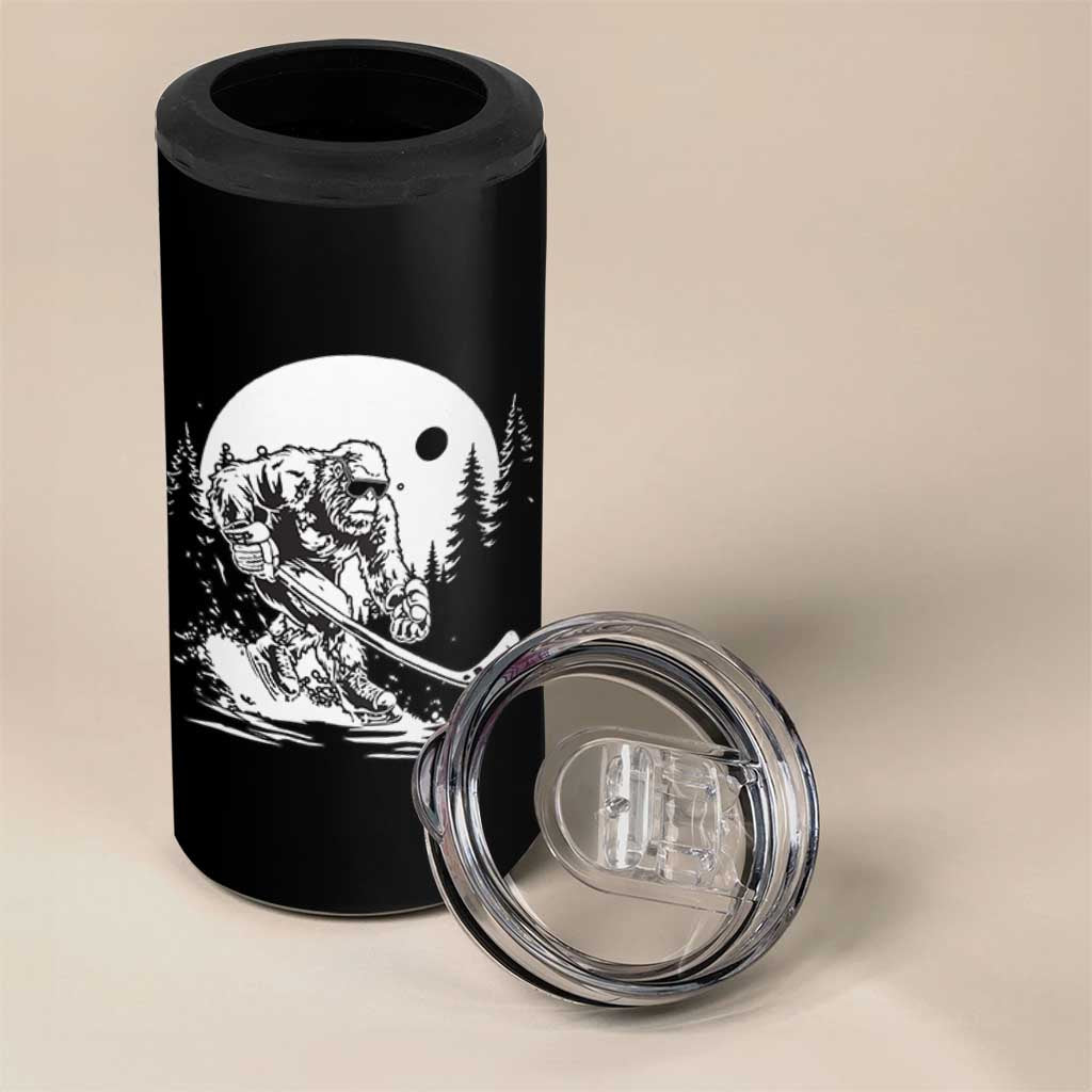 Bigfoot Playing Ice Hockey 4 in 1 Can Cooler Tumbler Funny Cryptid Sports Gift - Wonder Print Shop
