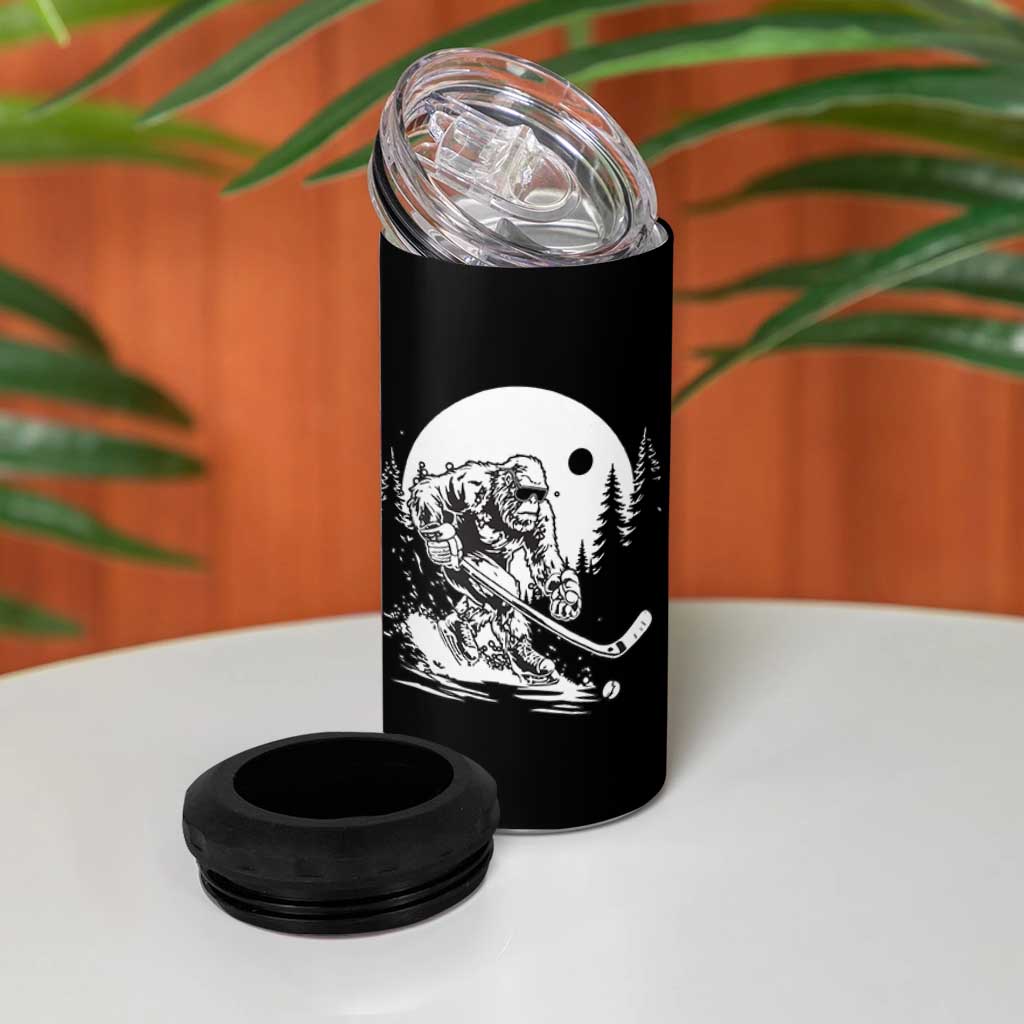 Bigfoot Playing Ice Hockey 4 in 1 Can Cooler Tumbler Funny Cryptid Sports Gift - Wonder Print Shop