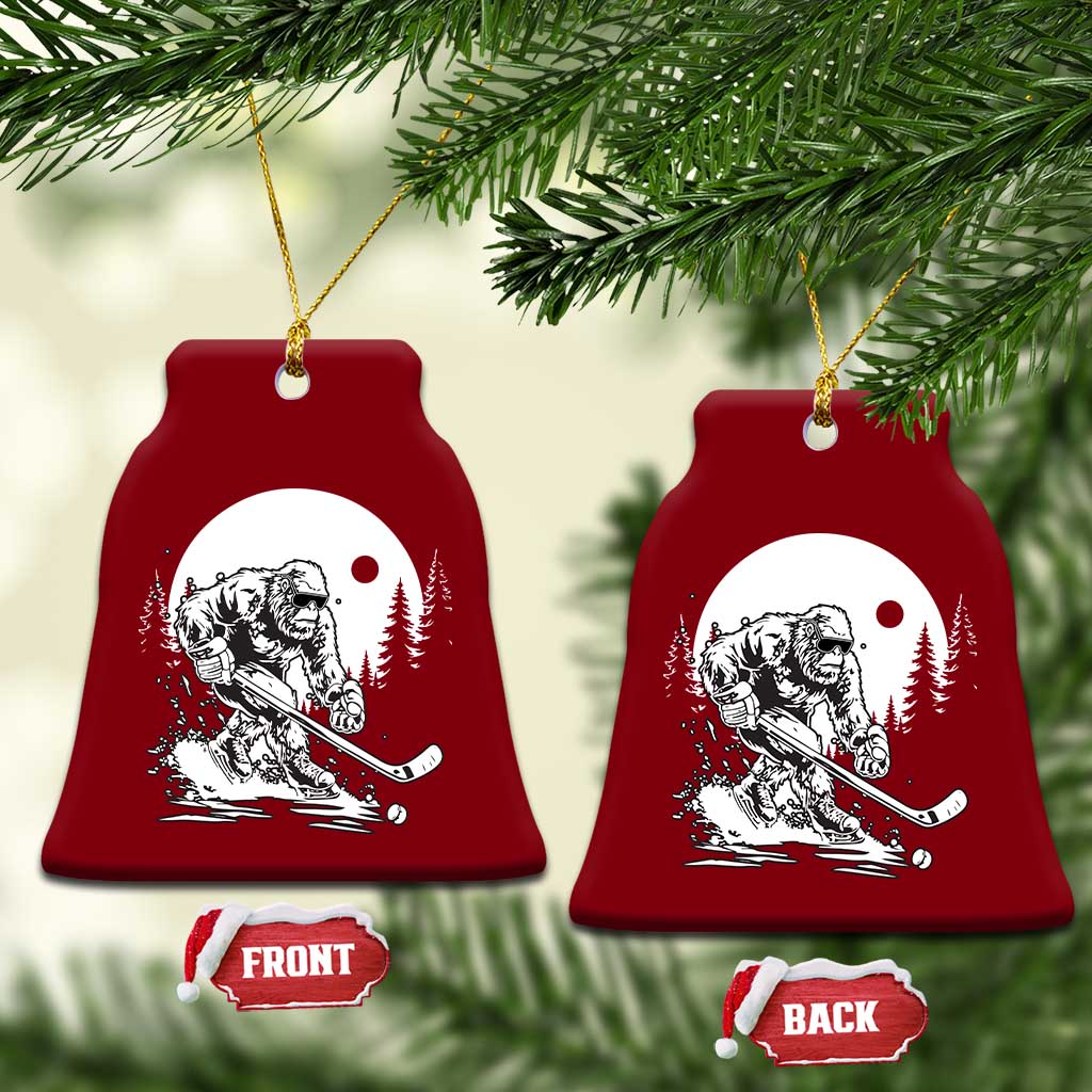 Bigfoot Playing Ice Hockey Ceramic Ornament Funny Cryptid Sports Gift - Wonder Print Shop