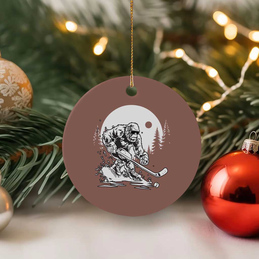 Bigfoot Playing Ice Hockey Ceramic Ornament Funny Cryptid Sports Gift - Wonder Print Shop