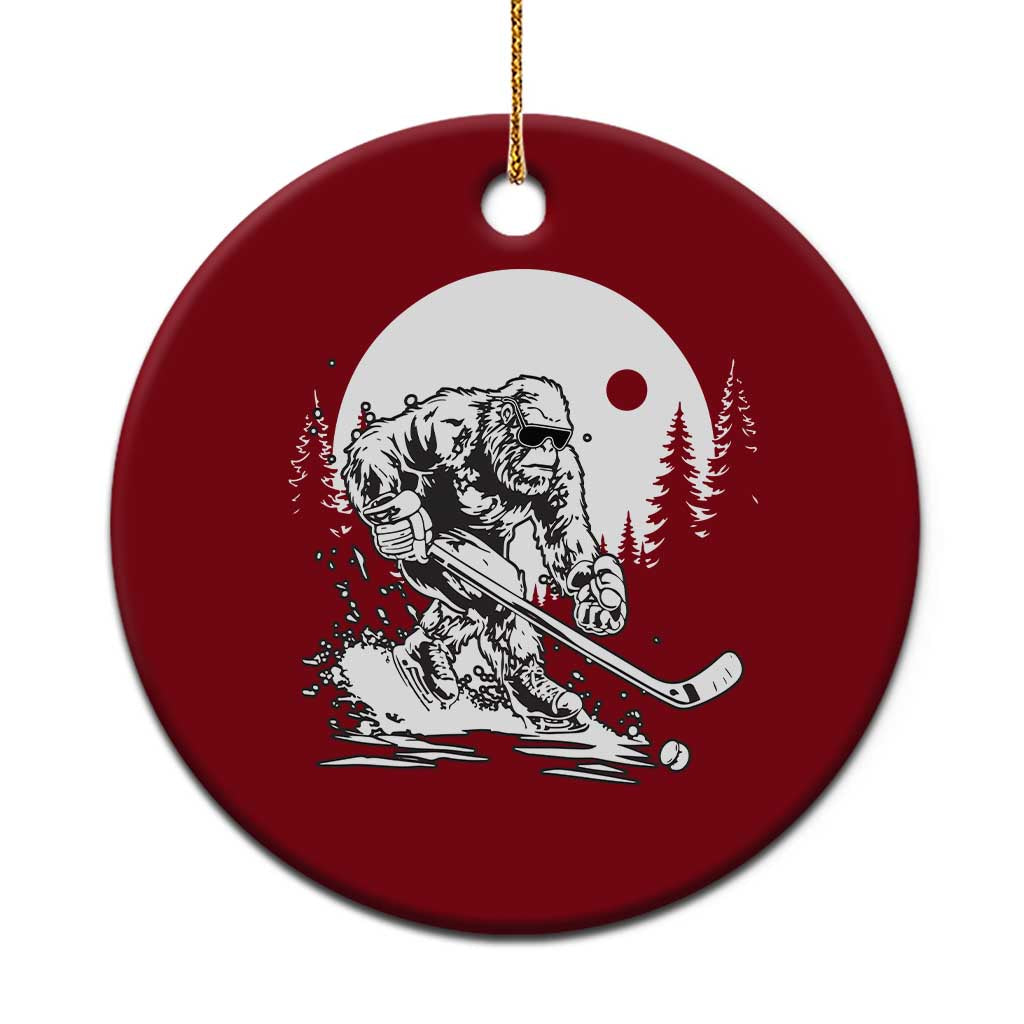 Bigfoot Playing Ice Hockey Ceramic Ornament Funny Cryptid Sports Gift - Wonder Print Shop