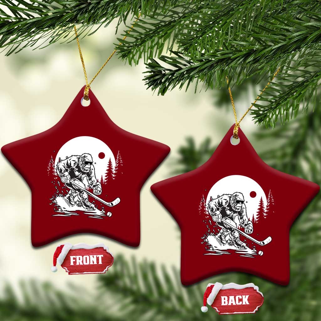 Bigfoot Playing Ice Hockey Ceramic Ornament Funny Cryptid Sports Gift - Wonder Print Shop