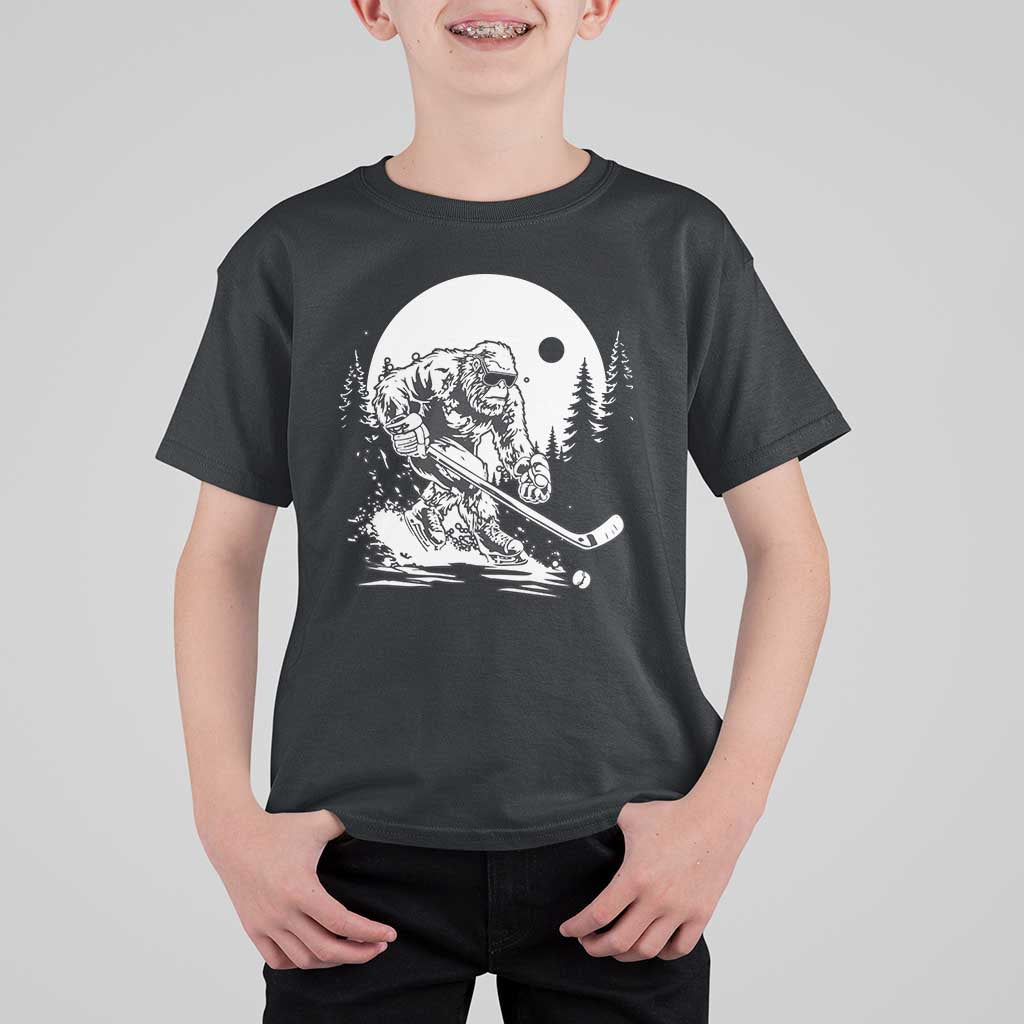 Bigfoot Playing Ice Hockey T Shirt For Kid Funny Cryptid Sports Gift - Wonder Print Shop