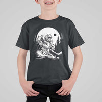Bigfoot Playing Ice Hockey T Shirt For Kid Funny Cryptid Sports Gift - Wonder Print Shop