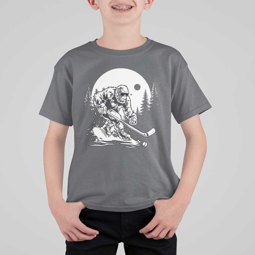 Bigfoot Playing Ice Hockey T Shirt For Kid Funny Cryptid Sports Gift - Wonder Print Shop