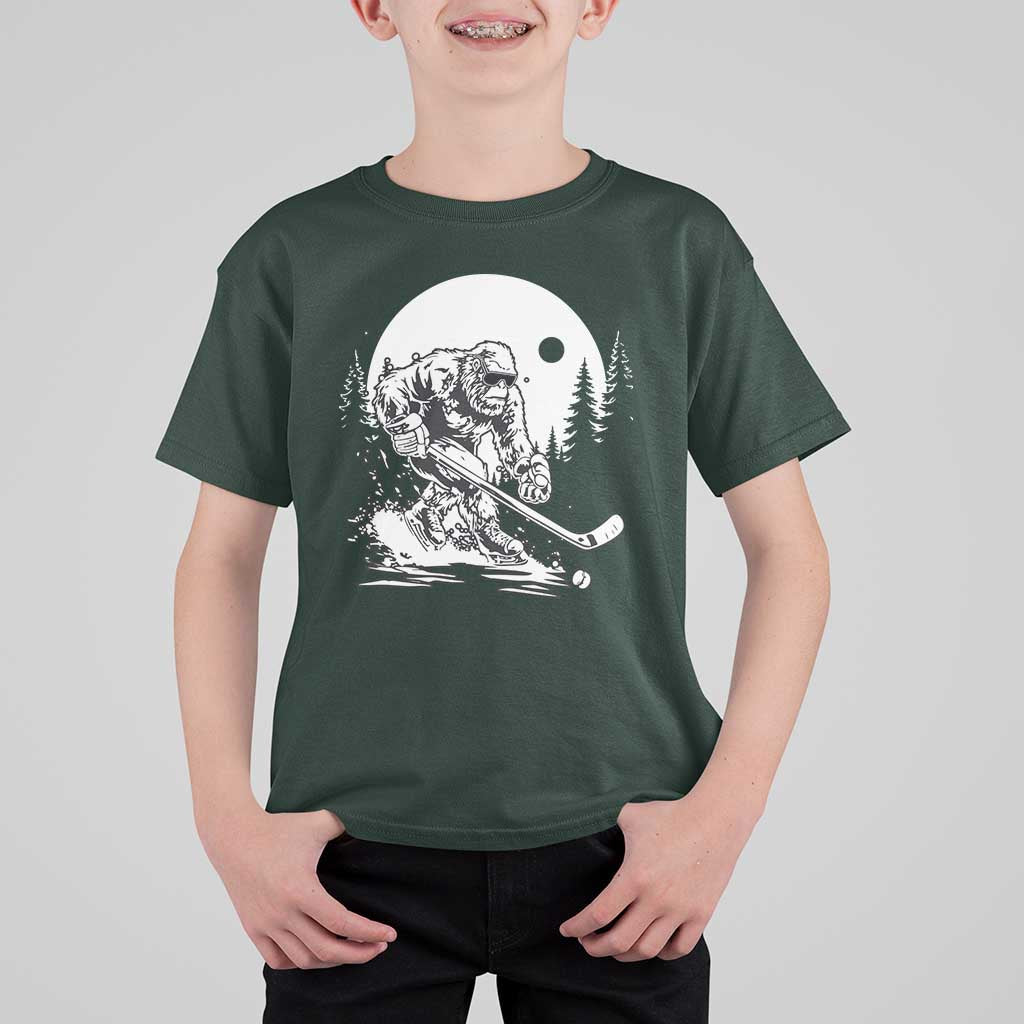 Bigfoot Playing Ice Hockey T Shirt For Kid Funny Cryptid Sports Gift - Wonder Print Shop