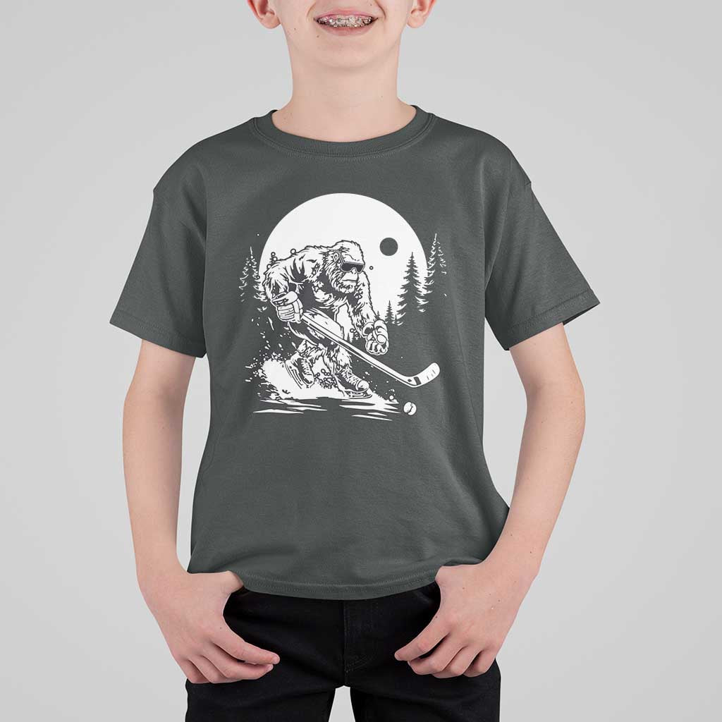 Bigfoot Playing Ice Hockey T Shirt For Kid Funny Cryptid Sports Gift - Wonder Print Shop