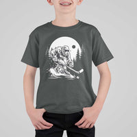 Bigfoot Playing Ice Hockey T Shirt For Kid Funny Cryptid Sports Gift - Wonder Print Shop