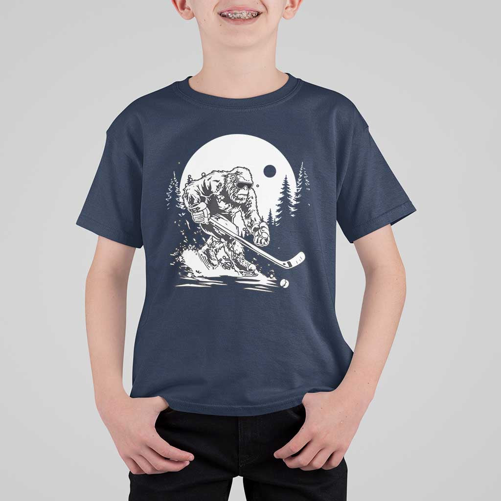 Bigfoot Playing Ice Hockey T Shirt For Kid Funny Cryptid Sports Gift - Wonder Print Shop