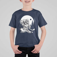 Bigfoot Playing Ice Hockey T Shirt For Kid Funny Cryptid Sports Gift - Wonder Print Shop