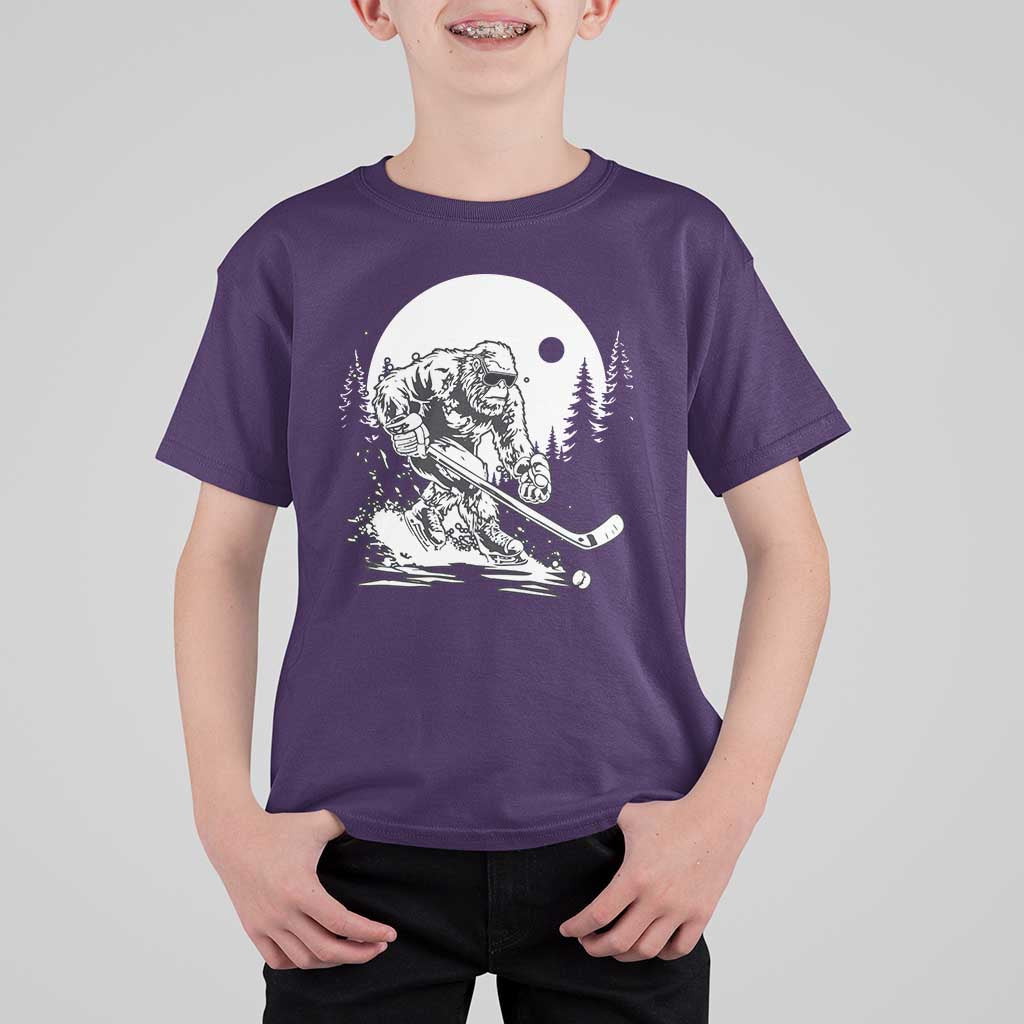 Bigfoot Playing Ice Hockey T Shirt For Kid Funny Cryptid Sports Gift - Wonder Print Shop