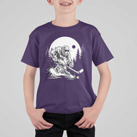 Bigfoot Playing Ice Hockey T Shirt For Kid Funny Cryptid Sports Gift - Wonder Print Shop