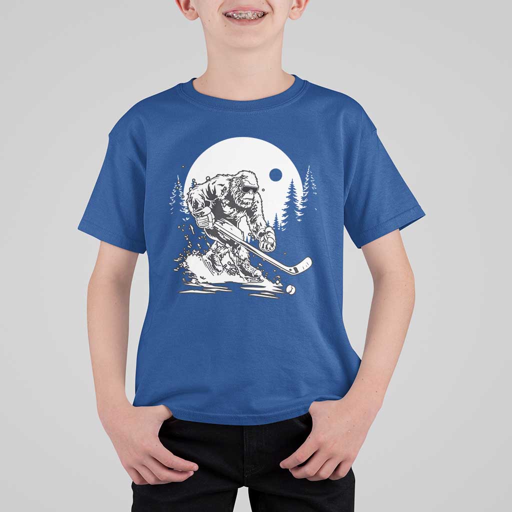 Bigfoot Playing Ice Hockey T Shirt For Kid Funny Cryptid Sports Gift - Wonder Print Shop