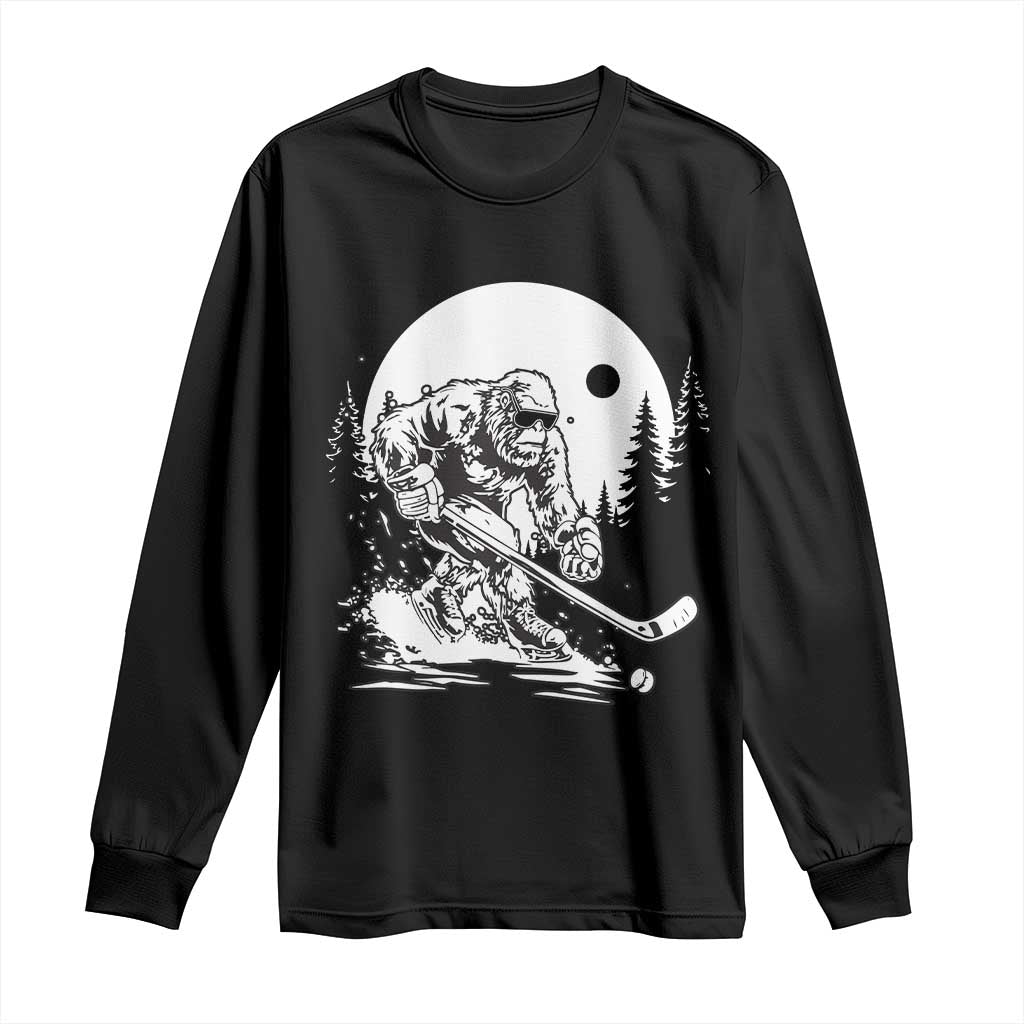 Bigfoot Playing Ice Hockey Long Sleeve Shirt Funny Cryptid Sports Gift - Wonder Print Shop