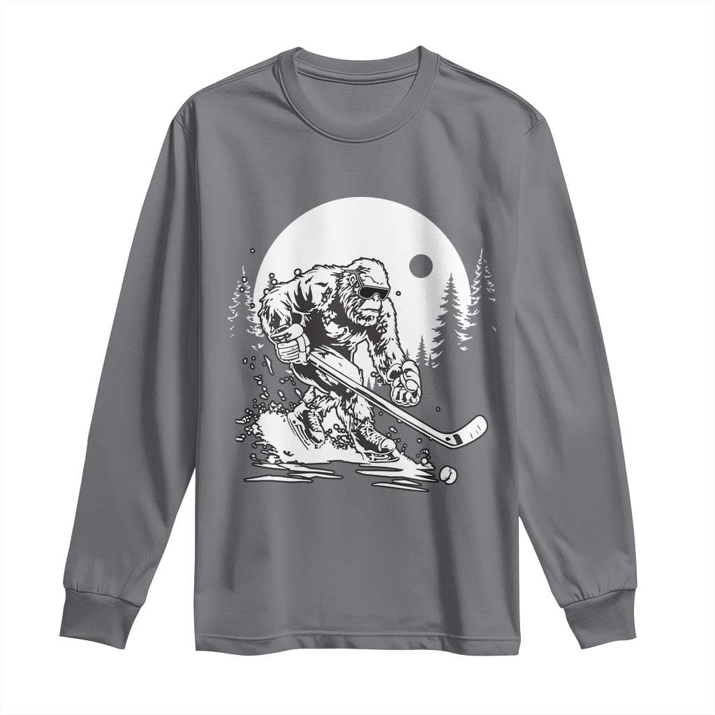 Bigfoot Playing Ice Hockey Long Sleeve Shirt Funny Cryptid Sports Gift - Wonder Print Shop