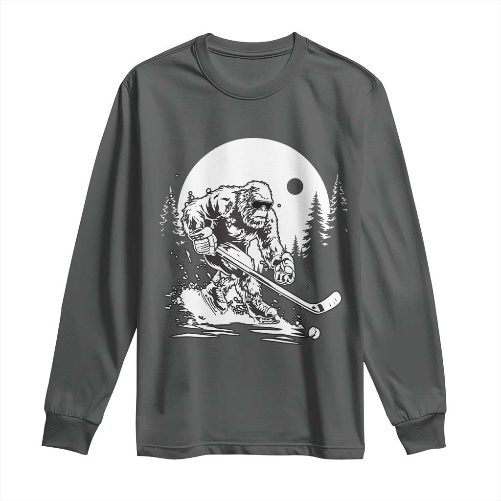 Bigfoot Playing Ice Hockey Long Sleeve Shirt Funny Cryptid Sports Gift - Wonder Print Shop