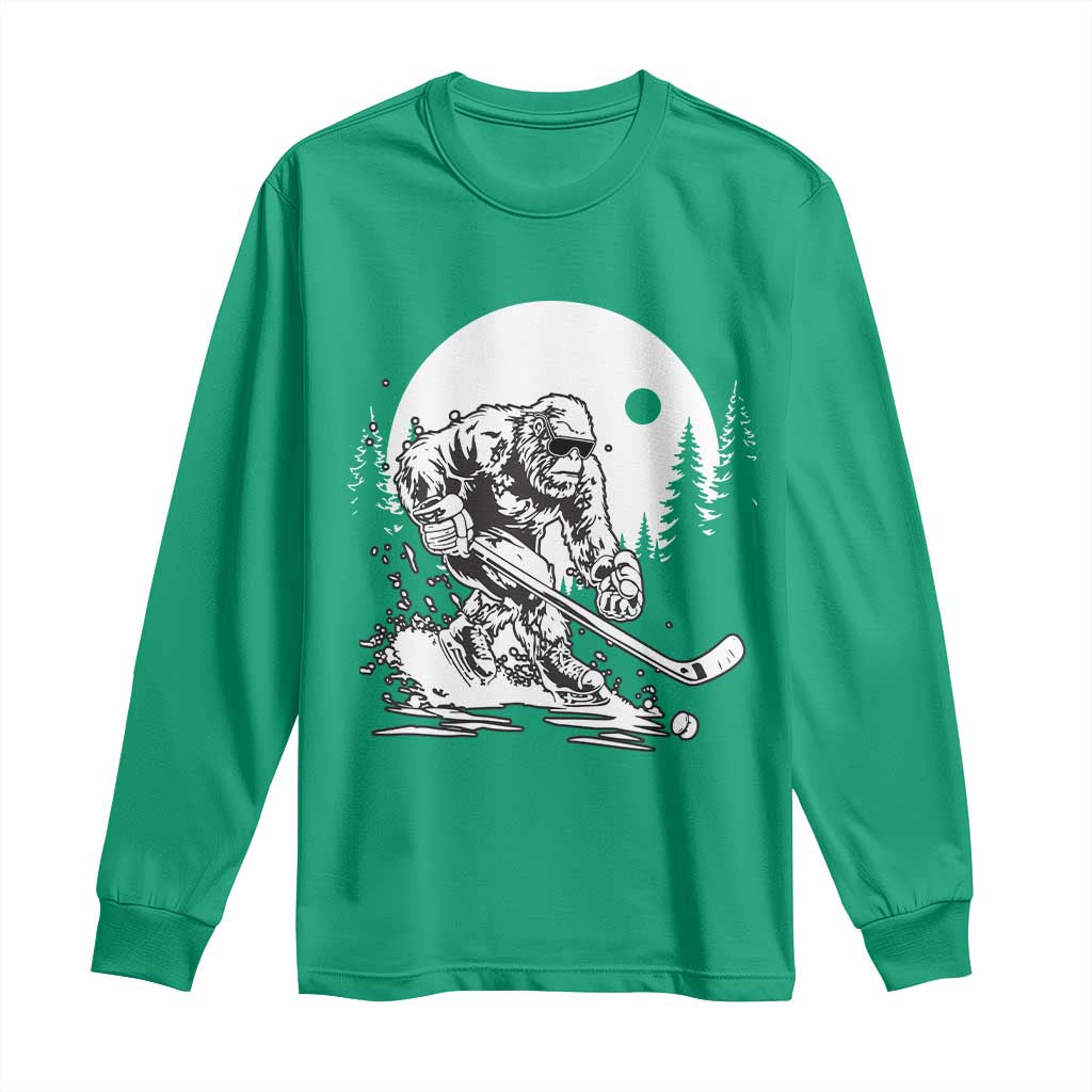 Bigfoot Playing Ice Hockey Long Sleeve Shirt Funny Cryptid Sports Gift - Wonder Print Shop