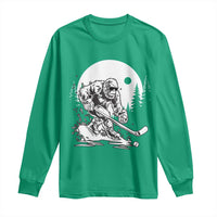 Bigfoot Playing Ice Hockey Long Sleeve Shirt Funny Cryptid Sports Gift - Wonder Print Shop