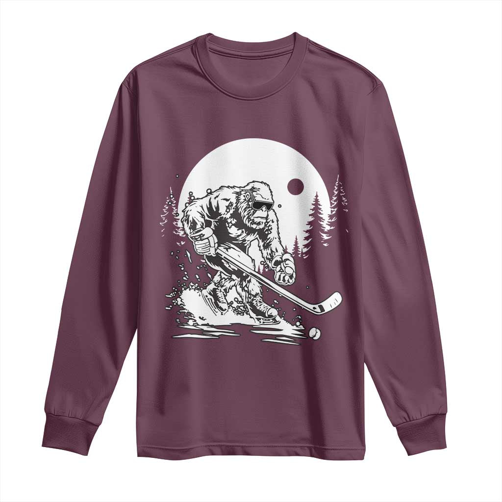 Bigfoot Playing Ice Hockey Long Sleeve Shirt Funny Cryptid Sports Gift - Wonder Print Shop