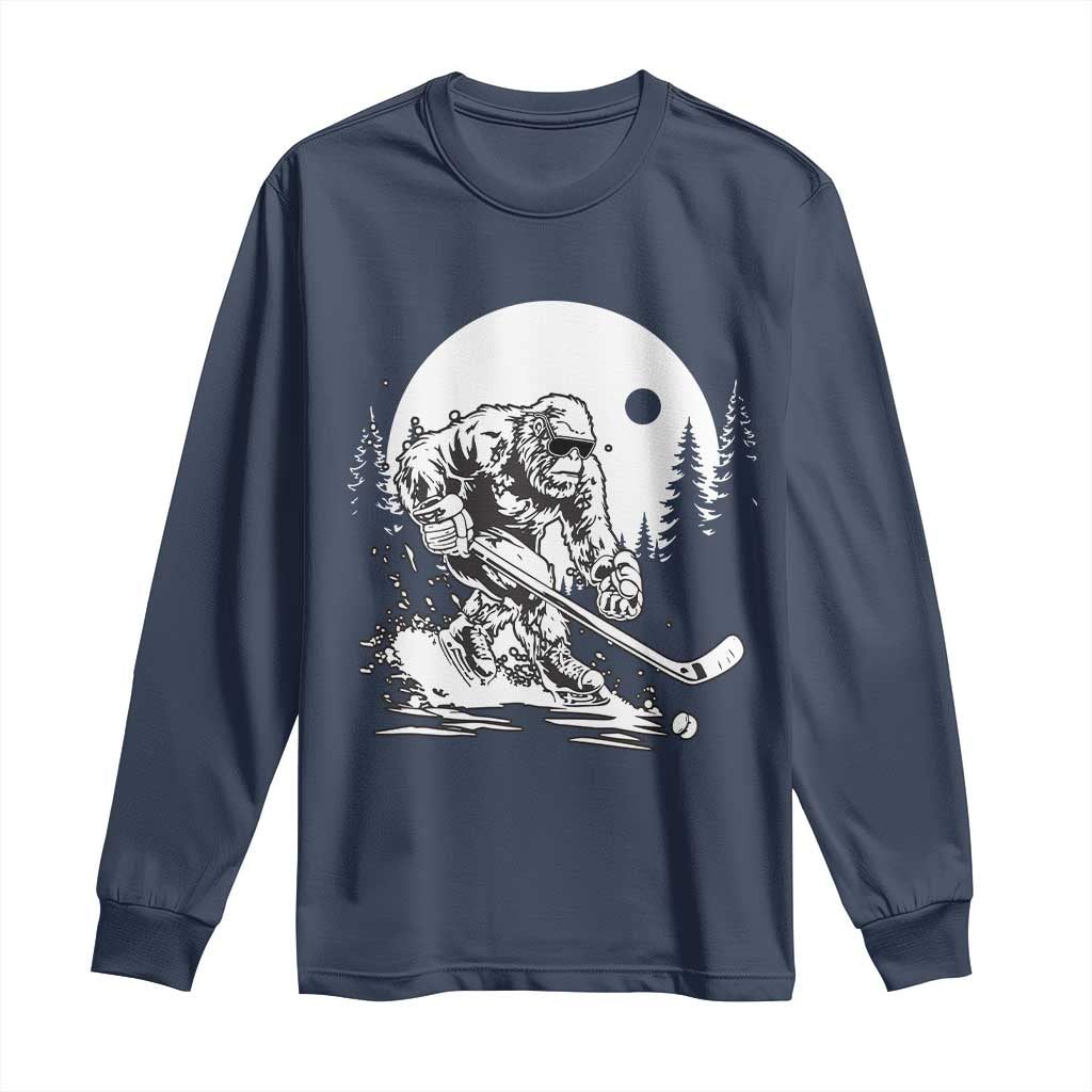 Bigfoot Playing Ice Hockey Long Sleeve Shirt Funny Cryptid Sports Gift - Wonder Print Shop