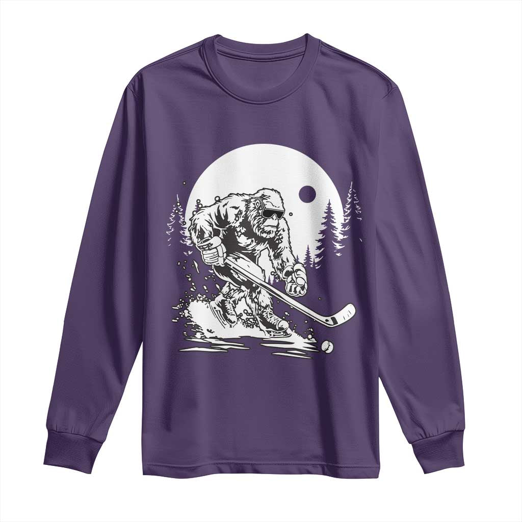 Bigfoot Playing Ice Hockey Long Sleeve Shirt Funny Cryptid Sports Gift - Wonder Print Shop