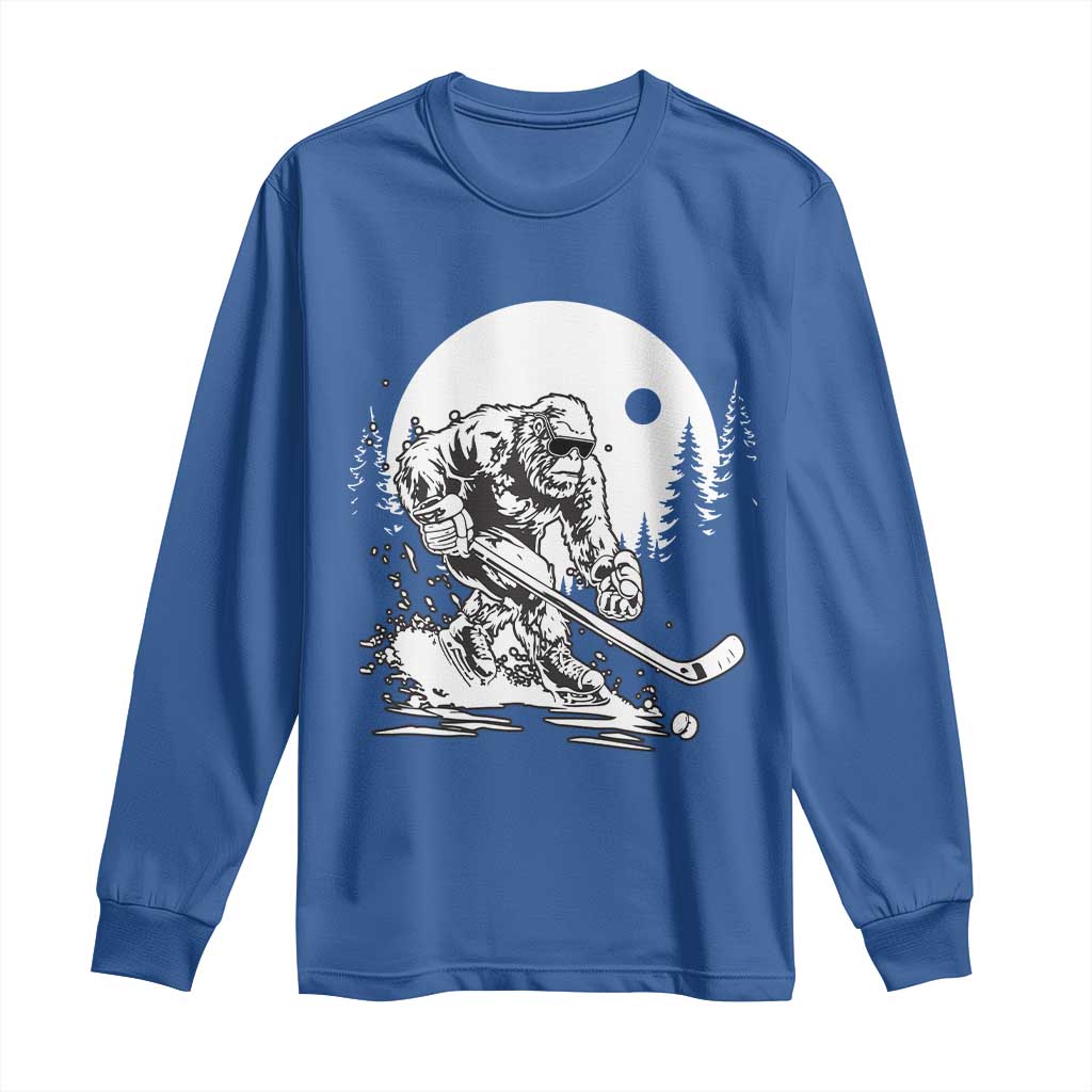 Bigfoot Playing Ice Hockey Long Sleeve Shirt Funny Cryptid Sports Gift - Wonder Print Shop