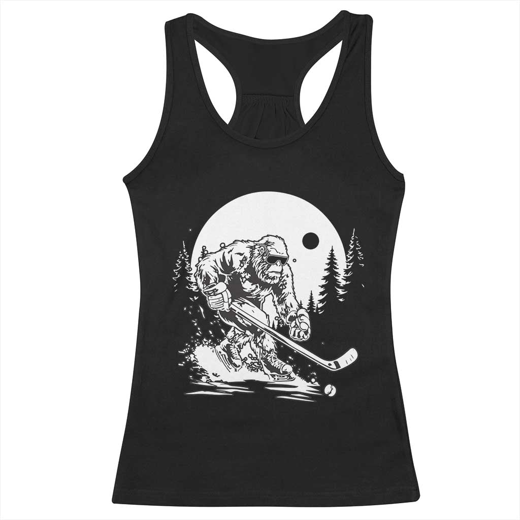 Bigfoot Playing Ice Hockey Racerback Tank Top Funny Cryptid Sports Gift - Wonder Print Shop