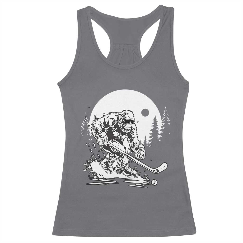 Bigfoot Playing Ice Hockey Racerback Tank Top Funny Cryptid Sports Gift - Wonder Print Shop