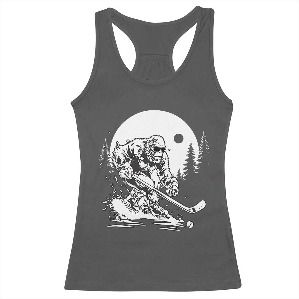 Bigfoot Playing Ice Hockey Racerback Tank Top Funny Cryptid Sports Gift - Wonder Print Shop