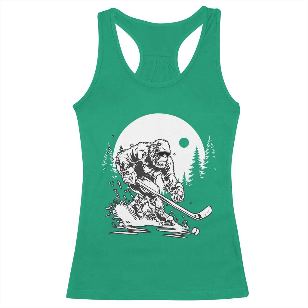Bigfoot Playing Ice Hockey Racerback Tank Top Funny Cryptid Sports Gift - Wonder Print Shop