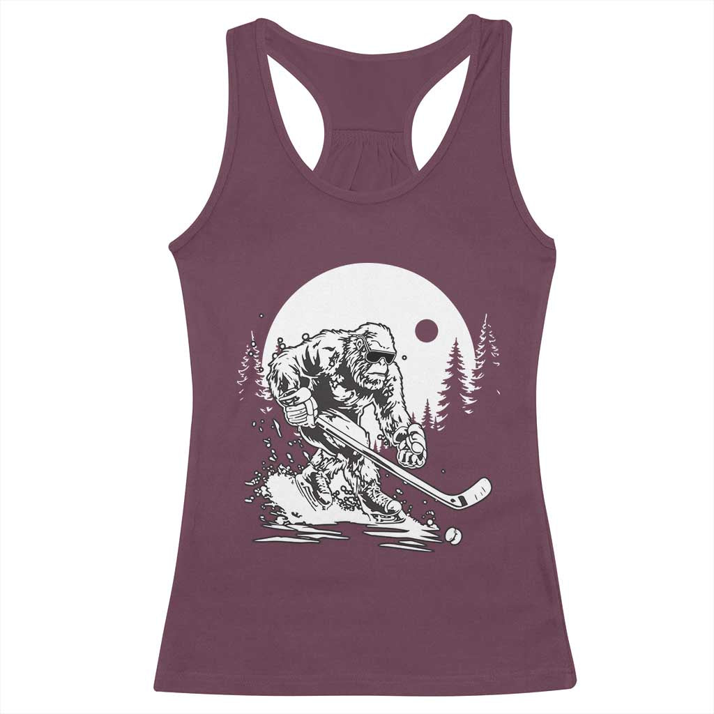 Bigfoot Playing Ice Hockey Racerback Tank Top Funny Cryptid Sports Gift - Wonder Print Shop
