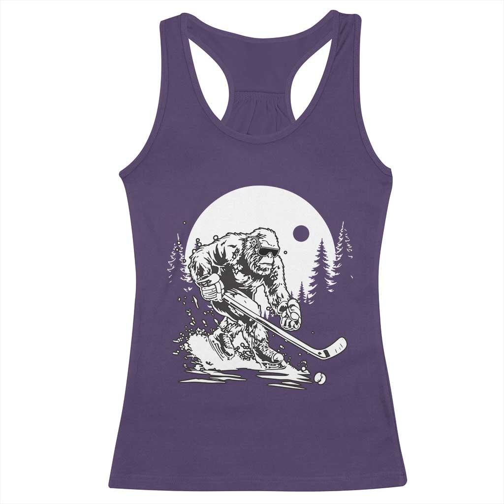 Bigfoot Playing Ice Hockey Racerback Tank Top Funny Cryptid Sports Gift - Wonder Print Shop