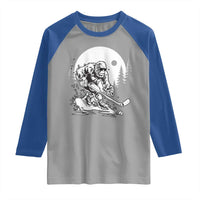 Bigfoot Playing Ice Hockey Raglan Shirt Funny Cryptid Sports Gift - Wonder Print Shop