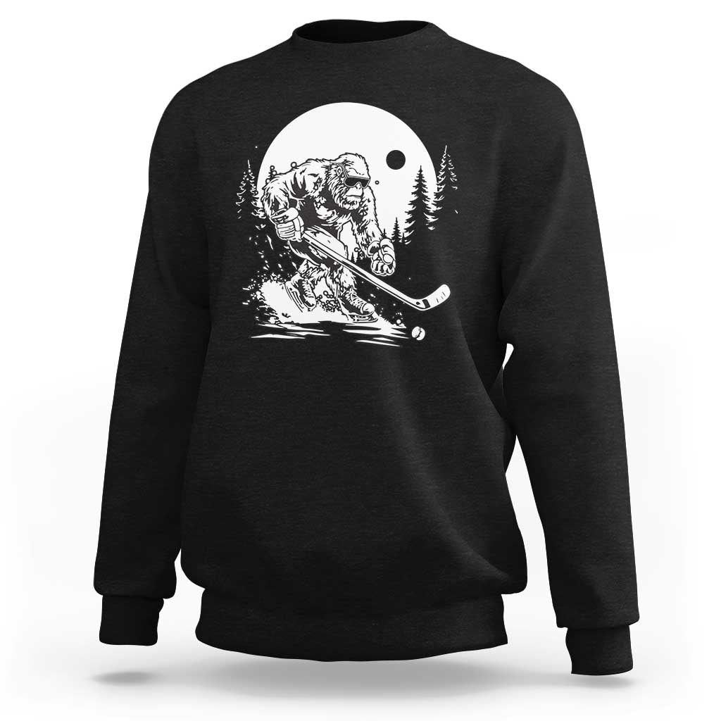 Bigfoot Playing Ice Hockey Sweatshirt Funny Cryptid Sports Gift - Wonder Print Shop