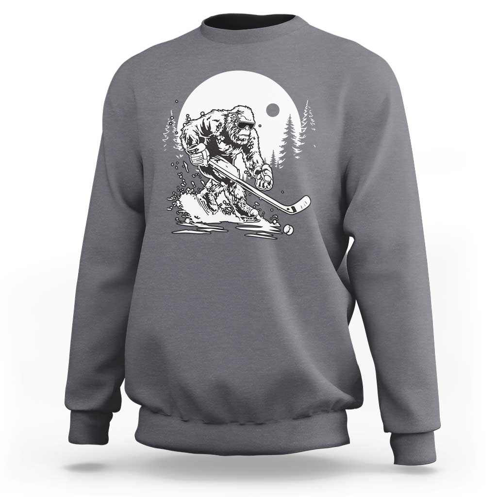 Bigfoot Playing Ice Hockey Sweatshirt Funny Cryptid Sports Gift - Wonder Print Shop