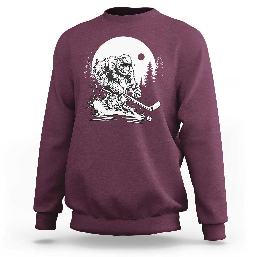 Bigfoot Playing Ice Hockey Sweatshirt Funny Cryptid Sports Gift - Wonder Print Shop