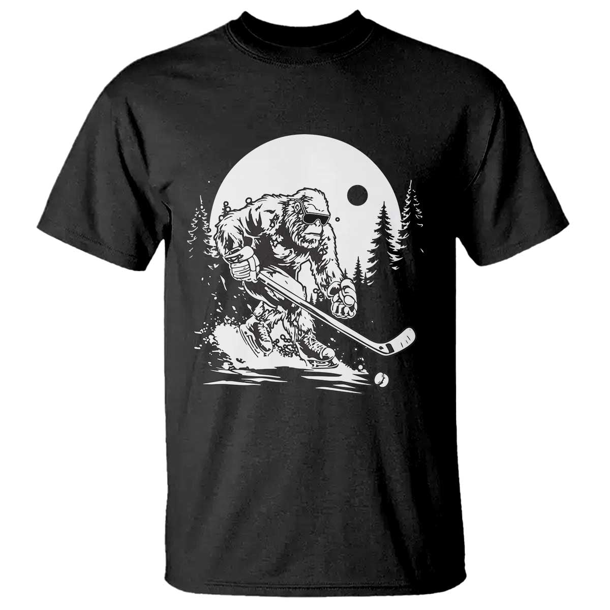 Bigfoot Playing Ice Hockey T Shirt Funny Cryptid Sports Gift - Wonder Print Shop