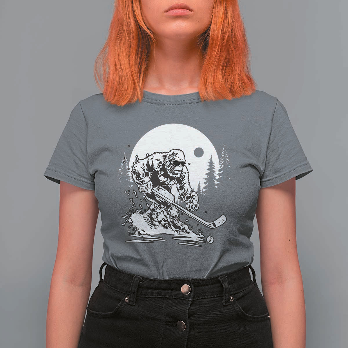 Bigfoot Playing Ice Hockey T Shirt For Women Funny Cryptid Sports Gift - Wonder Print Shop