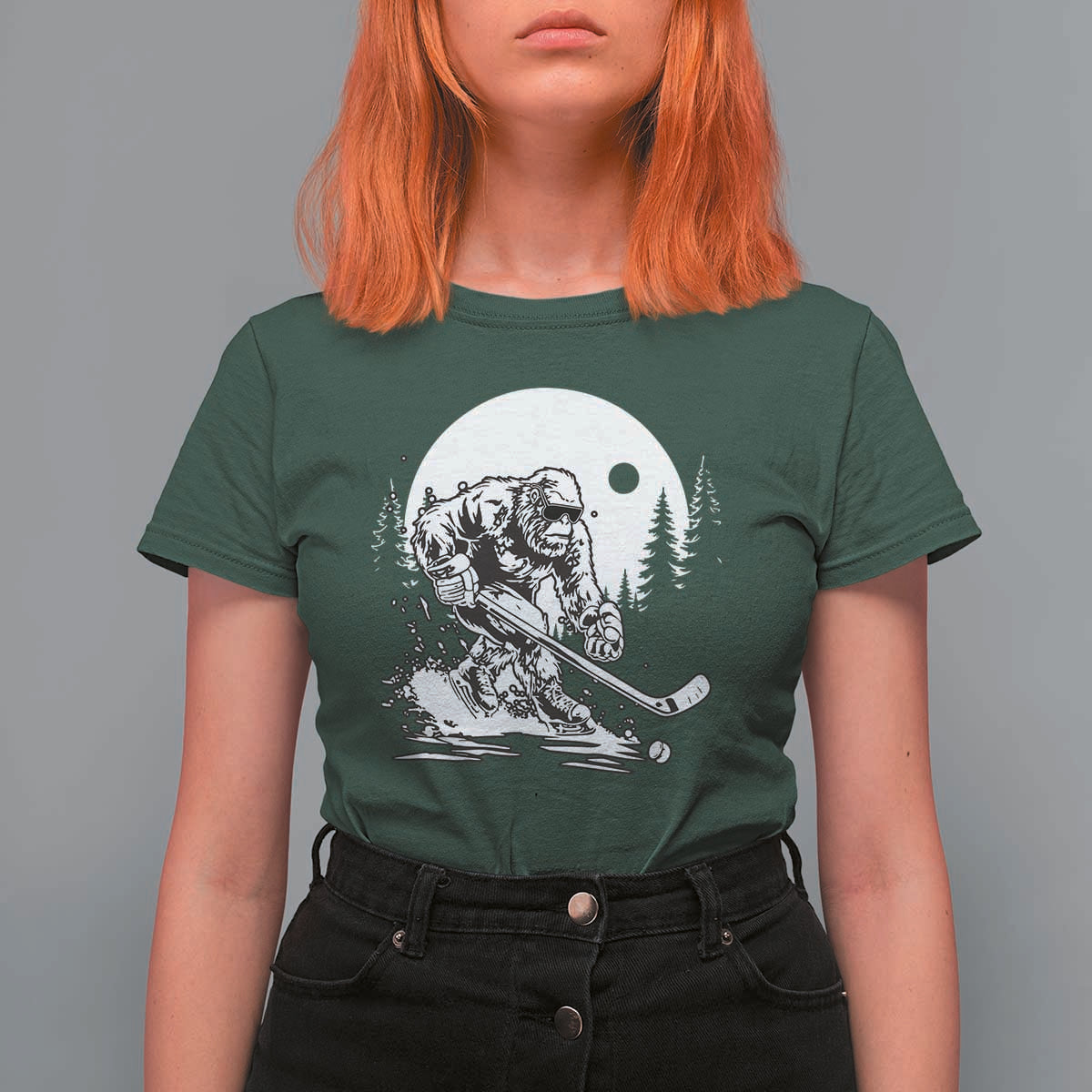 Bigfoot Playing Ice Hockey T Shirt For Women Funny Cryptid Sports Gift - Wonder Print Shop
