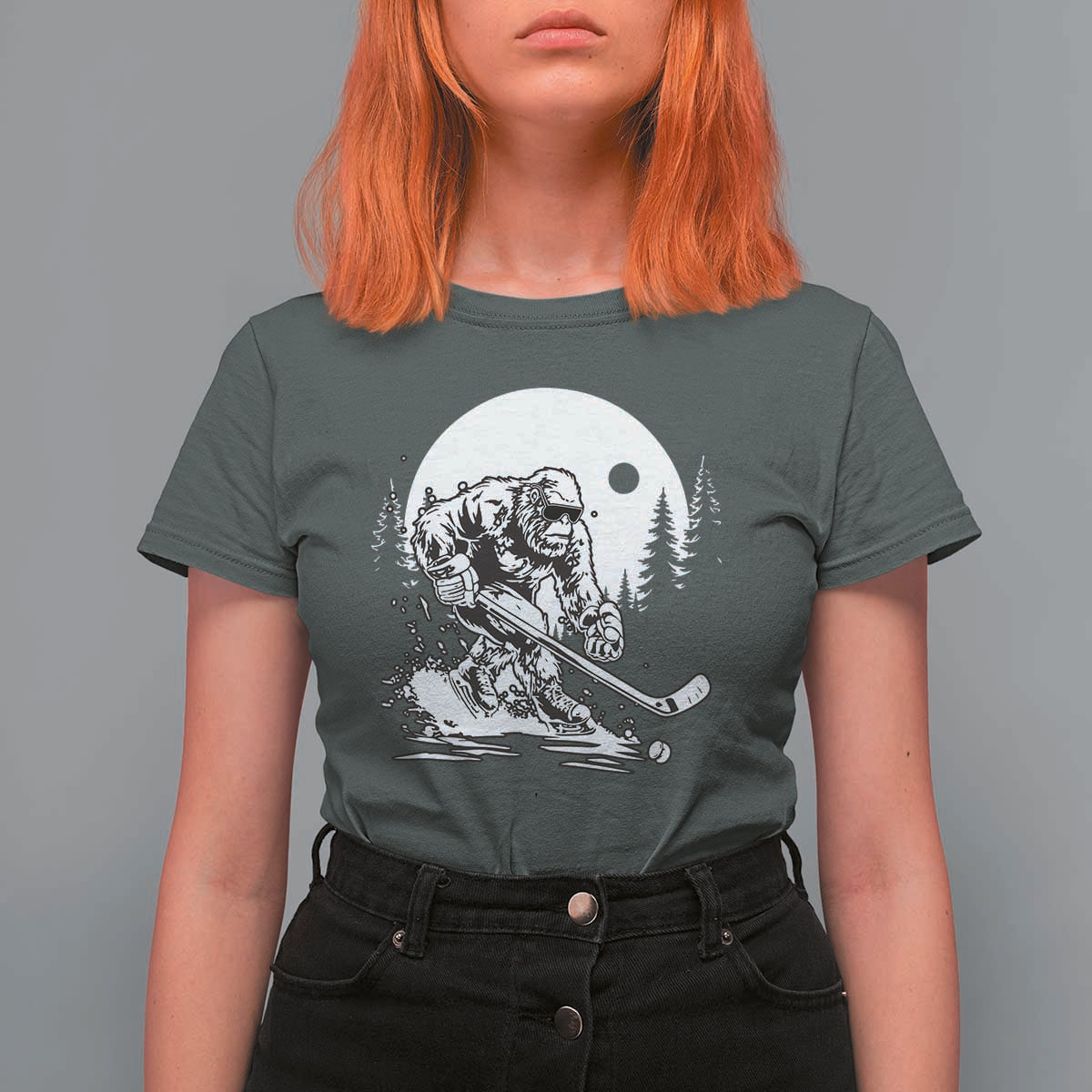 Bigfoot Playing Ice Hockey T Shirt For Women Funny Cryptid Sports Gift - Wonder Print Shop