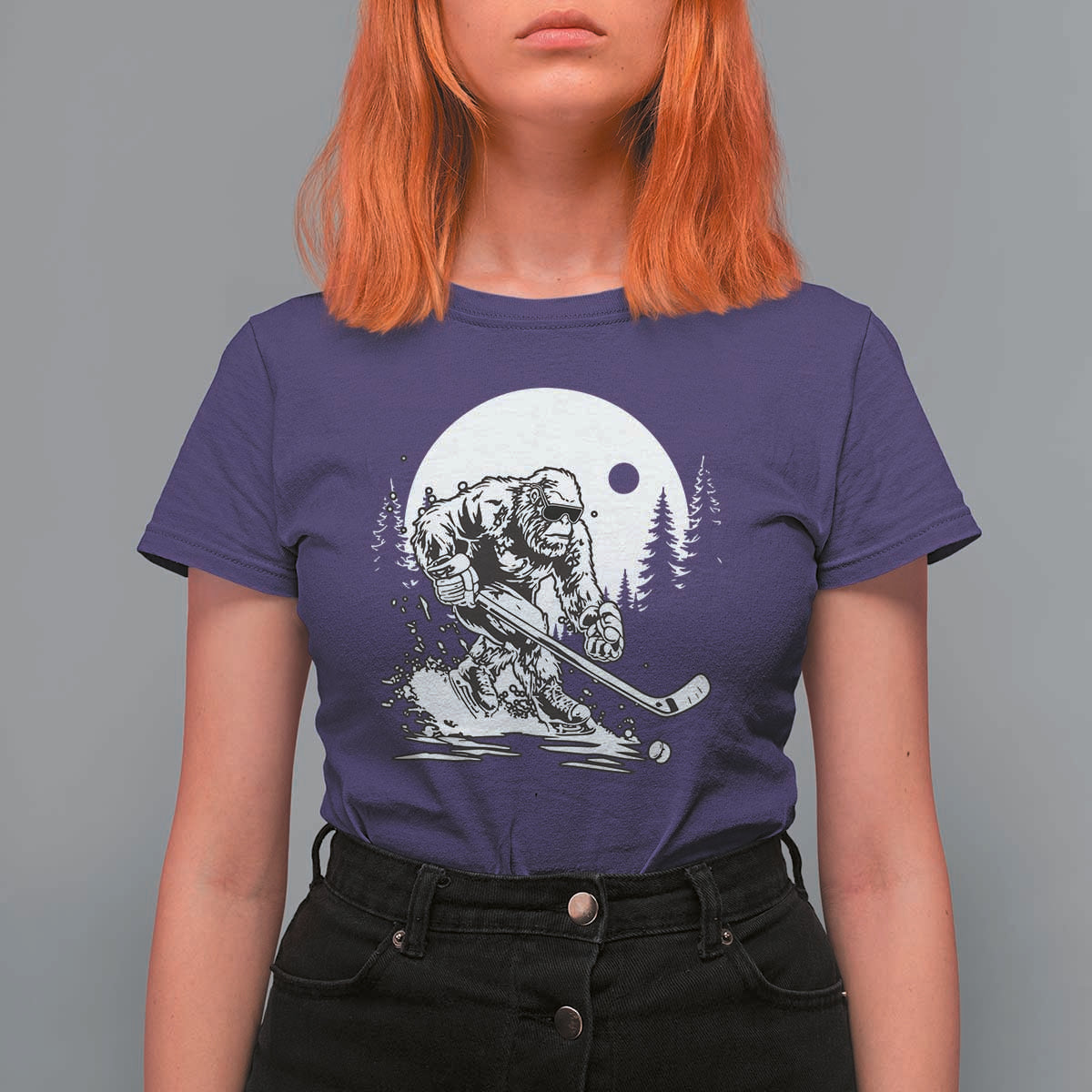 Bigfoot Playing Ice Hockey T Shirt For Women Funny Cryptid Sports Gift - Wonder Print Shop