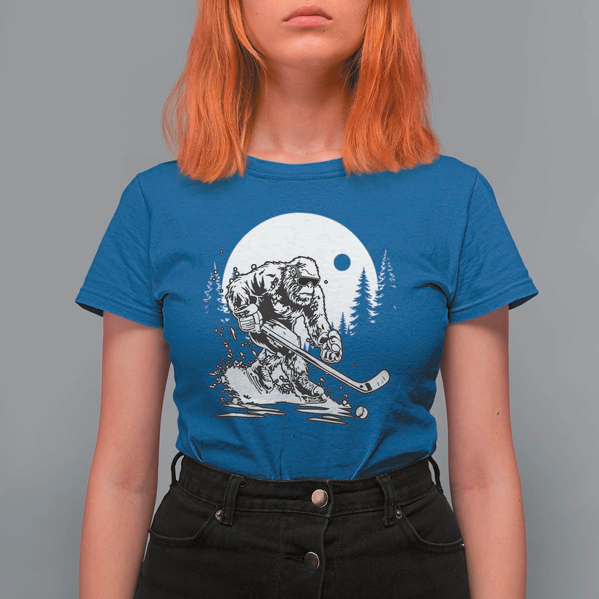 Bigfoot Playing Ice Hockey T Shirt For Women Funny Cryptid Sports Gift - Wonder Print Shop