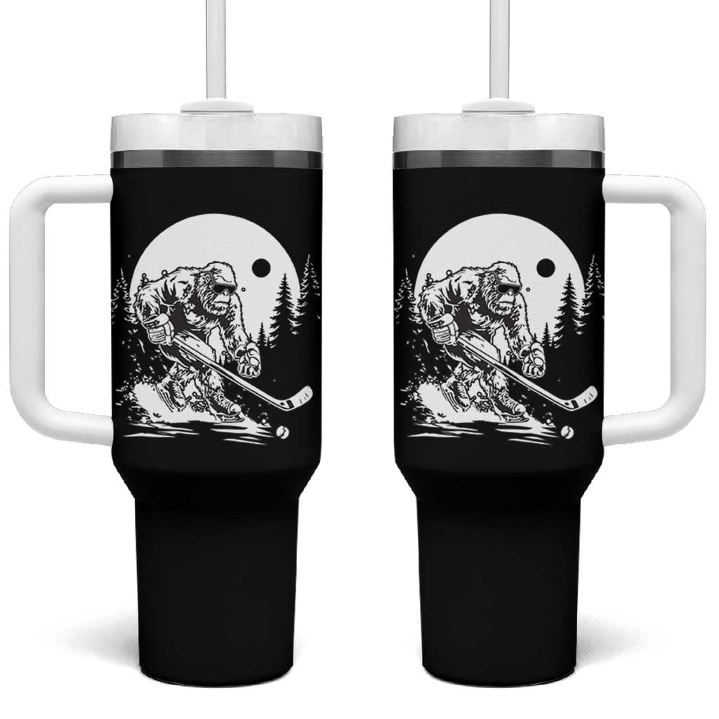 Bigfoot Playing Ice Hockey Tumbler With Handle Funny Cryptid Sports Gift - Wonder Print Shop