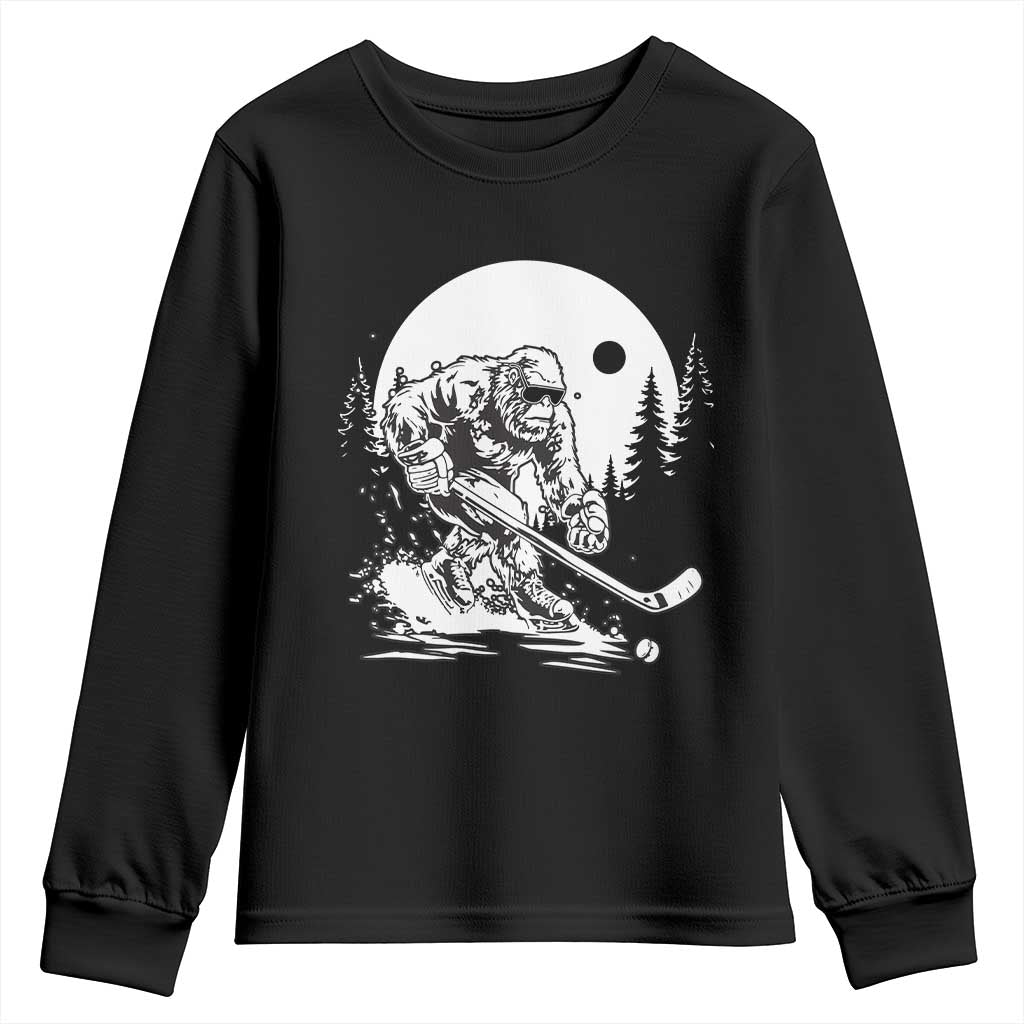 Bigfoot Playing Ice Hockey Youth Sweatshirt Funny Cryptid Sports Gift - Wonder Print Shop